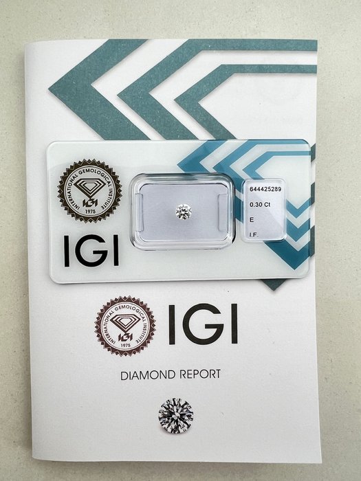 1 pcs Diamant  (Natur)  - 0.30 ct - Rund - E - IF - International Gemological Institute (IGI)