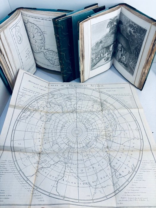 James Cook - 3 ATLAS des 3 voyages De James Cook: Relation des voyages... + ... Hémisphère austral + .. - 1774-1785