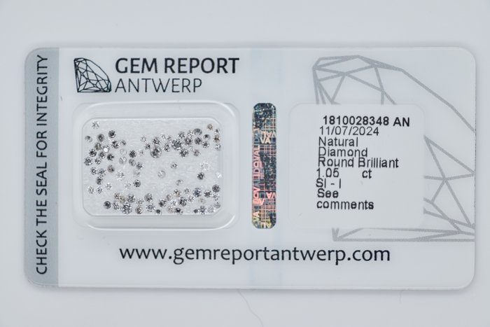 Ingen mindstepris - 1 pcs Diamant  (Natur)  - 1.05 ct - Rund - I3, SI1 - Gem Report Antwerp (GRA) - INGEN RESERVEPRIS