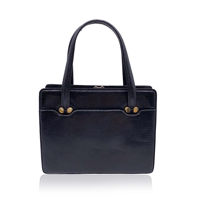 Gucci - Vintage Black Leather Top Handles Bag Handbag Satchel - Håndtaske