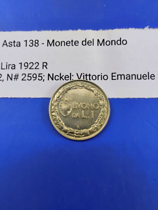 Italien, Kongeriget Italien. Vittorio Emanuele III di Savoia (1900-1946). Buono da 1 Lira 1922  (Ingen mindstepris)