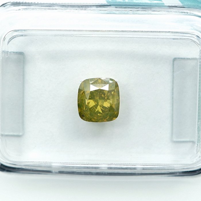 1 pcs Diamant  (Farvebehandlet)  - 1.00 ct - Pude - Fancy intense Grønlig Gul - SI2 - International Gemological Institute (IGI)