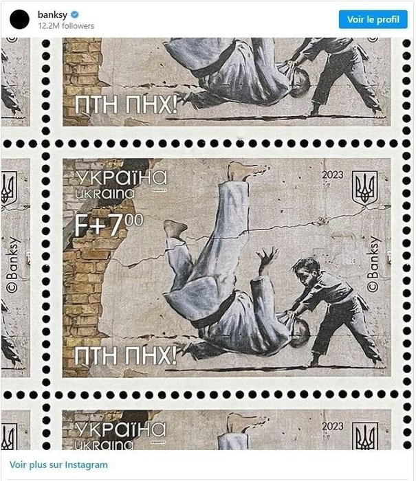 Banksy (1974) - Ukraine - "ПТН ПНХ! (FCK PTN!)"-2 full sets: Set of 7 Postcards + Stamps (7pcs) and Set of Stamps