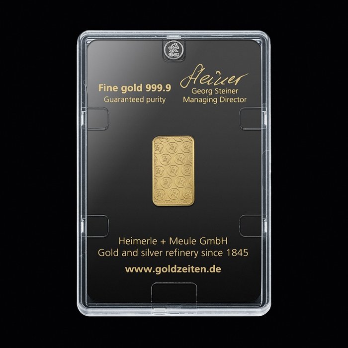 5 gram - Guld 999 - Deutschland Heimerle + Meule Goldbarren Gold mit Box - Forseglet