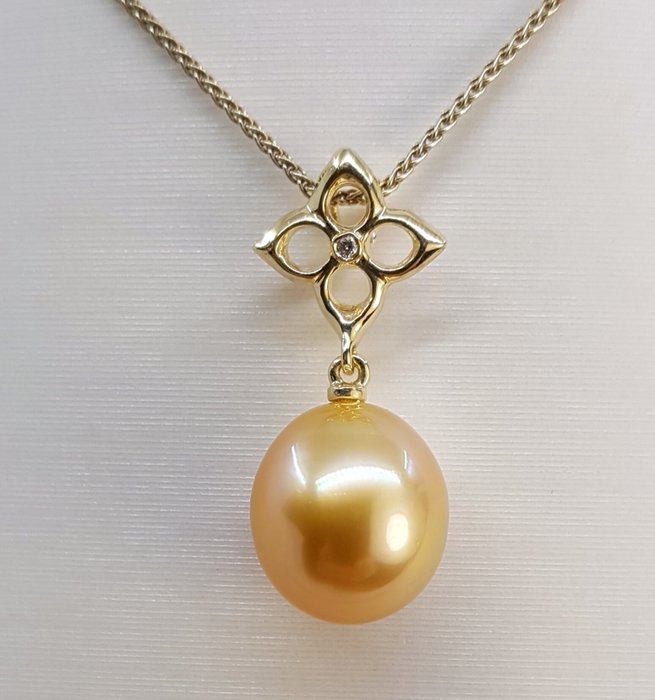 Vedhæng 11x12mm Dyb Golden South Sea Pearl Drop - 14 kt. Gult guld - 0,01 ct