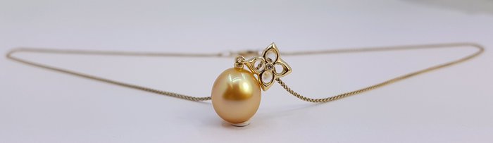 Vedhæng 11x12mm Dyb Golden South Sea Pearl Drop - 14 kt. Gult guld - 0,01 ct