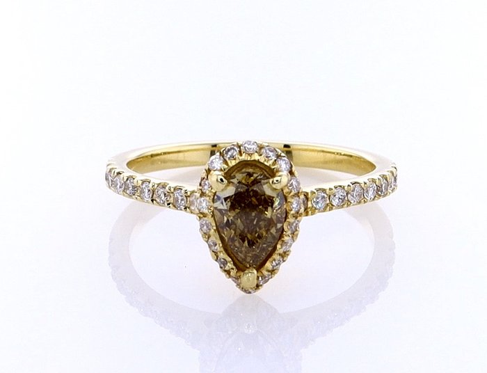 Ring - 14 karat Gulguld -  0.86ct. tw. Diamant (Naturfarvet) - Diamant