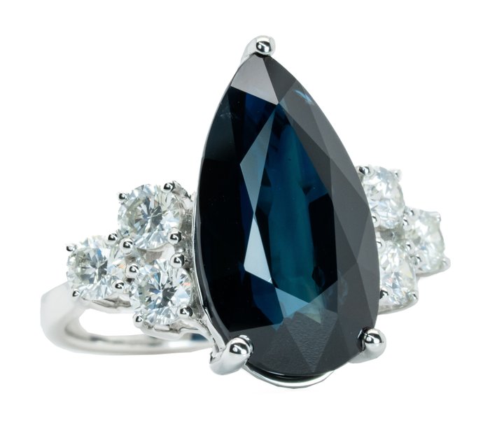 Ingen mindstepris - Ring - 18 kraat Hvidguld, Dyb blå (ingen varme) -  11.59ct. tw. Safir - Diamant - 1.23ct VS-SI