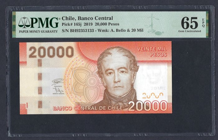 Chile. - 20.000 Pesos 2019 - Pick 165j  (Ingen mindstepris)