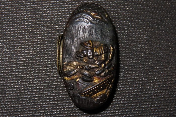 Katana - Shakudo - Shakudo Nanako Musya Gassen Fuchi  Kashira : C4-390 - Japan - Edo-perioden (1600-1868)