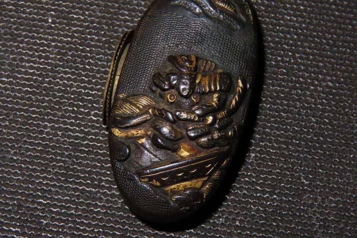 Katana - Shakudo - Shakudo Nanako Musya Gassen Fuchi  Kashira : C4-390 - Japan - Edo-perioden (1600-1868)