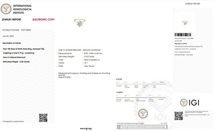 Ring - 18 kraat Hvidguld, Rosaguld -  2.60ct. tw. Diamant (Natur) - Smuk diamant