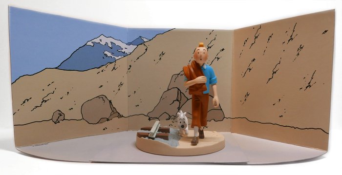 Tintin - 2011 ''Le Temple du Soleil''- Scène cube :  Figurines Tintin et Milou sur la Voie Ferrée