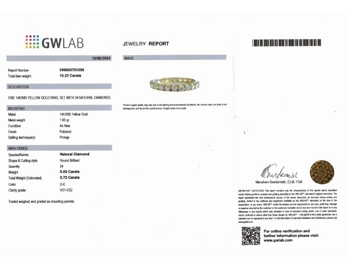 Alliancering - 14 karat Gulguld -  0.72ct. tw. Diamant (Natur) - r67