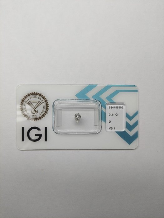 1 pcs Diamant  (Natur)  - 031 ct - Pære - D (farveløs) - VS1 - International Gemological Institute (IGI)