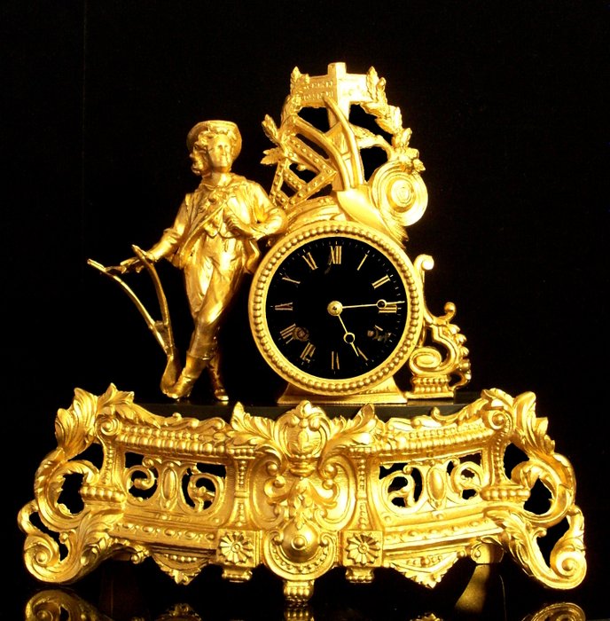 Figurmantal-ur - France - 1855 "Allegory of Agriculture"- "VINCENTI" + Architecture "CAMUS" elegant cartel clock -  Antik Metal - 1850-1900