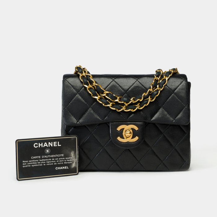 Chanel - Chanel Timeless Mini shoulder Flap bag in black quilted lambskin leather , GHW - Skuldertaske