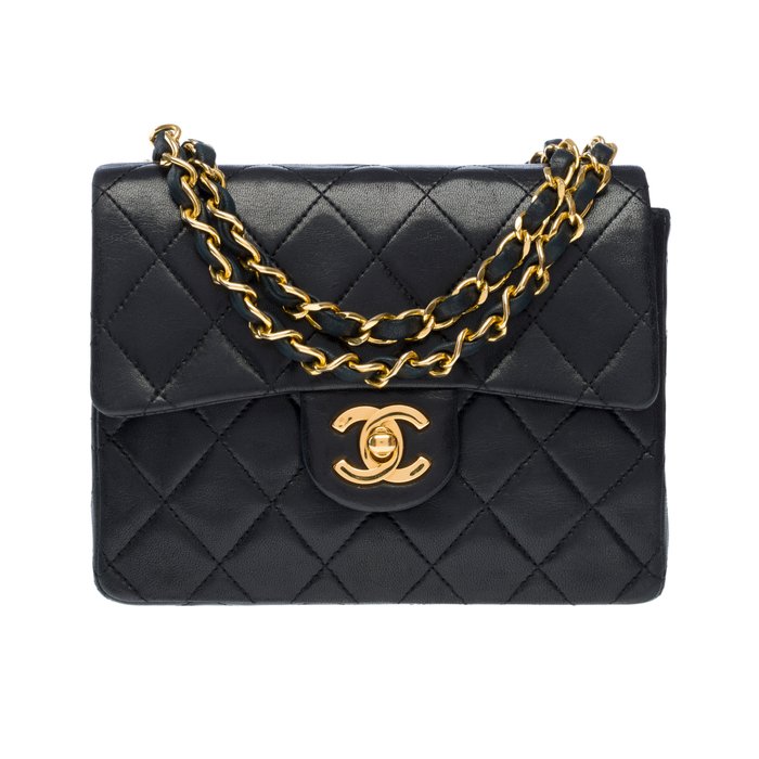 Chanel - Chanel Timeless Mini shoulder Flap bag in black quilted lambskin leather , GHW - Skuldertaske