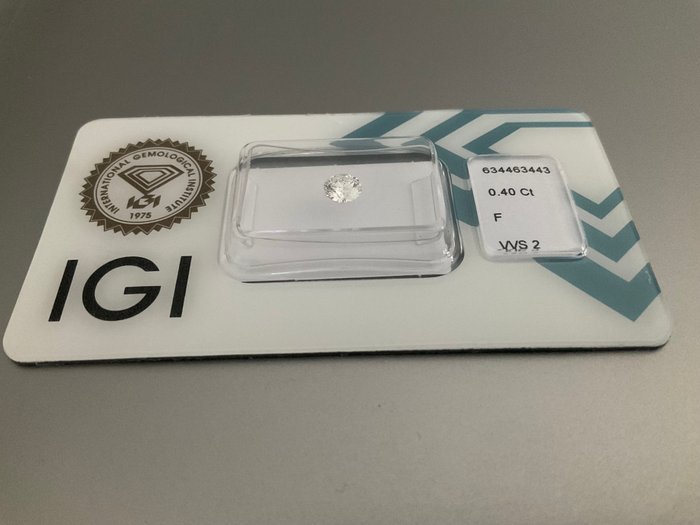 Ingen mindstepris - 1 pcs Diamant  (Natur)  - 0.40 ct - Rund - F - VVS2 - International Gemological Institute (IGI)