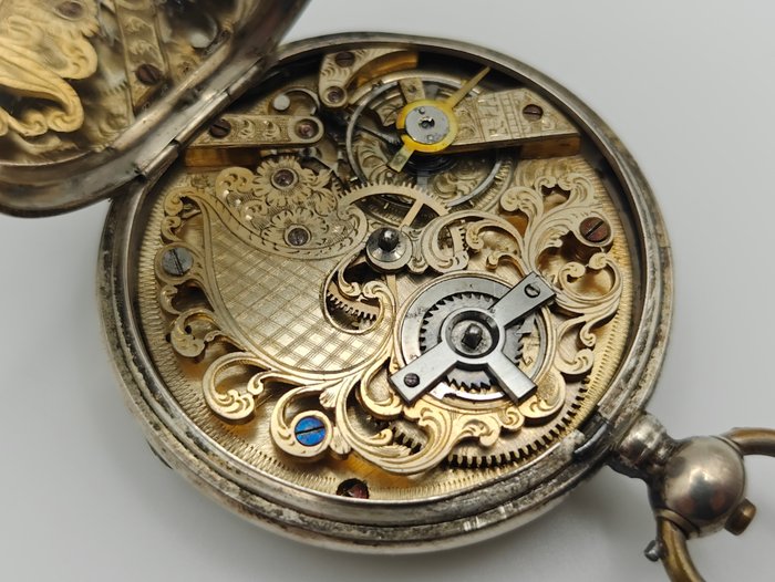 Cretier Geneve - Taschenuhr - 800er Silver - graviert - Schlüsselaufzug - No Reserve Price - 1850-1900