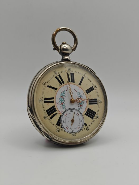 Cretier Geneve - Taschenuhr - 800er Silver - graviert - Schlüsselaufzug - No Reserve Price - 1850-1900