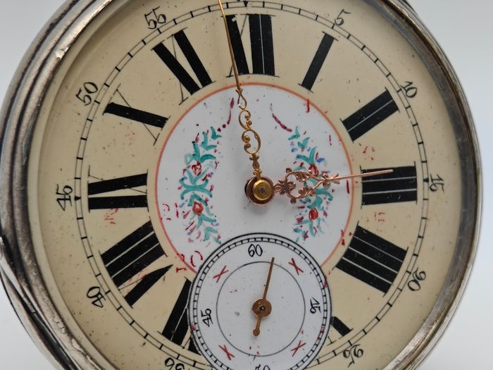 Cretier Geneve - Taschenuhr - 800er Silver - graviert - Schlüsselaufzug - No Reserve Price - 1850-1900