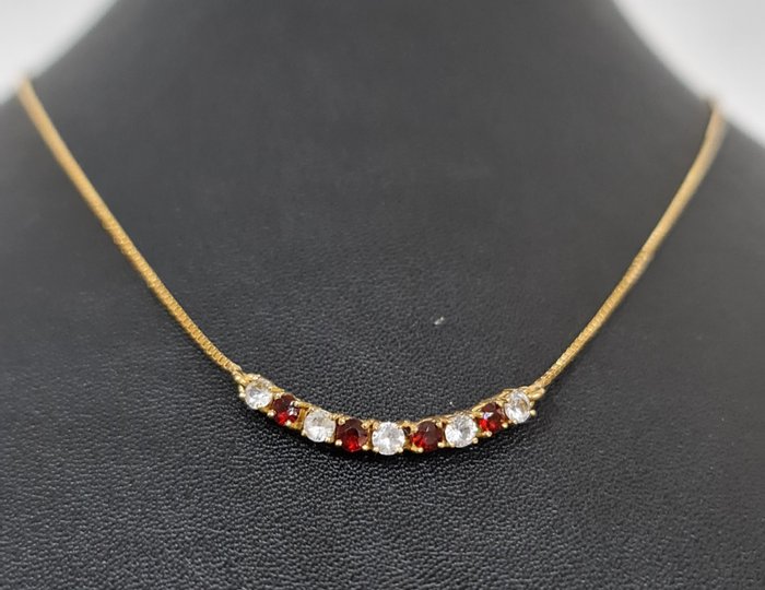 Choker halskæde - 18 kraat Gulguld -  0.90ct. tw. Diamant (Natur)  - Granat