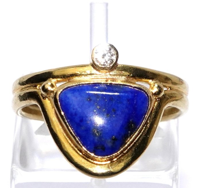 Ring - 18 kraat Gulguld -  1.80ct. tw. Lapis lazuli - Diamant