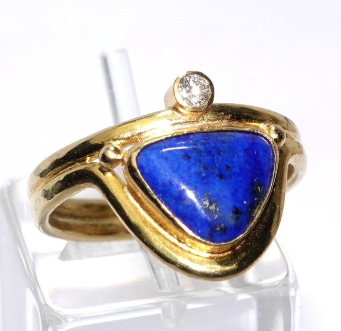 Ring - 18 kraat Gulguld -  1.80ct. tw. Lapis lazuli - Diamant