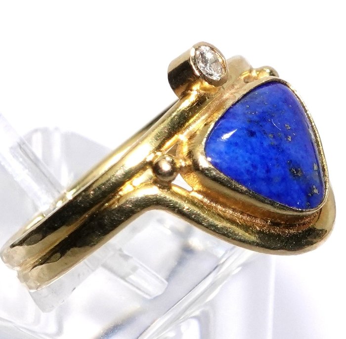 Ring - 18 kraat Gulguld -  1.80ct. tw. Lapis lazuli - Diamant