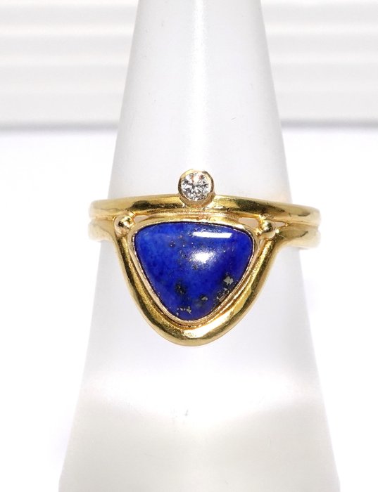 Ring - 18 kraat Gulguld -  1.80ct. tw. Lapis lazuli - Diamant