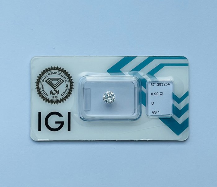 1 pcs Diamant  (Natur)  - 0.90 ct - Rund - D (farveløs) - VS1 - International Gemological Institute (IGI)