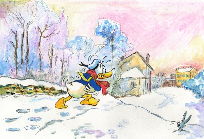 Tony Fernandez - Donald Duck Inspired by Monet's "Snow at Argenteuil" (1974-5) - Canvas - Artist Proof