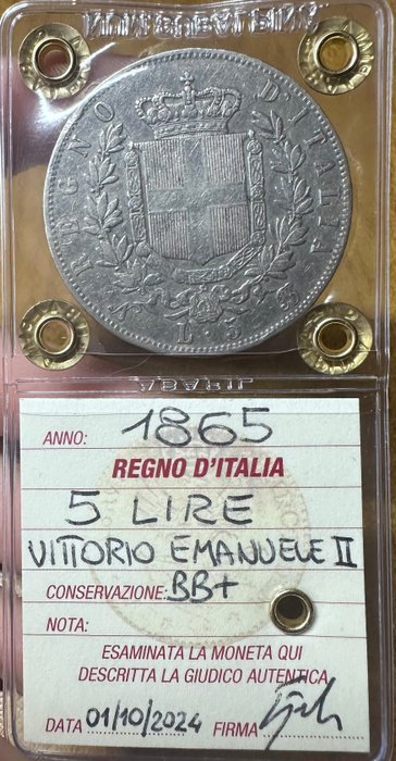 Italien, Kongerig Vittorio Emanuele II. 5 Lire 1865 Napoli