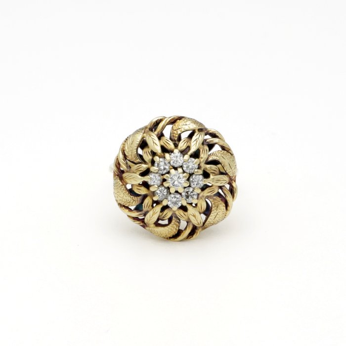 Ring - 14 karat Gulguld -  0.18ct. tw. Diamant (Natur)