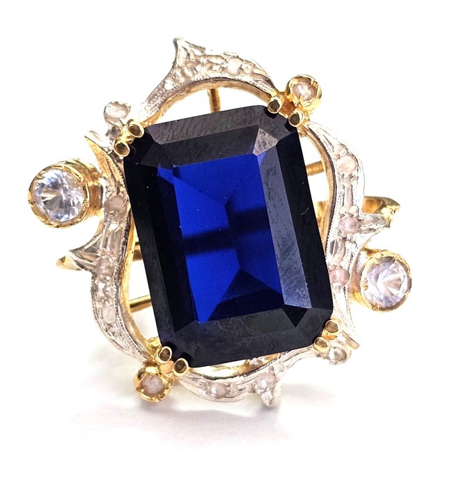 Ingen mindstepris - Ring - 9 kt. Gulguld, Sølv -  12.81ct. tw. Safir - Topas