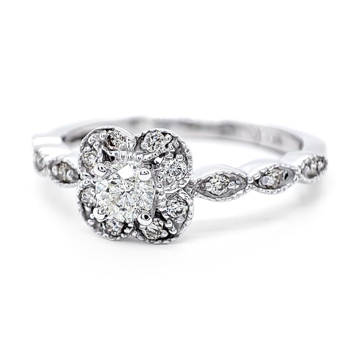 Ring - 14 karat Hvidguld -  035ct tw Diamant (Natur)