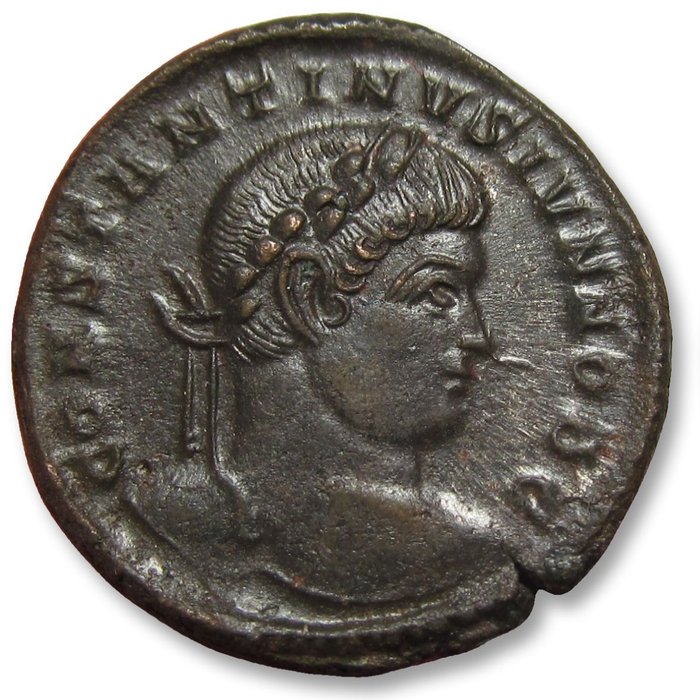 Romarriket Constantine II as Caesar Follis Treveri (Trier) mint 323-324 AD - mintmark PTR(crescent) - nearly mint state