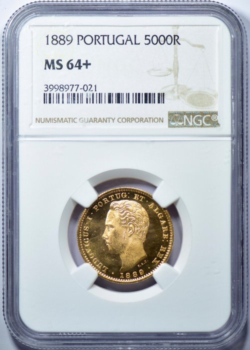 Portugal. D. Luis I (1861-1889). 5000 Reis 1889 - NGC - MS 64+ - Escassa