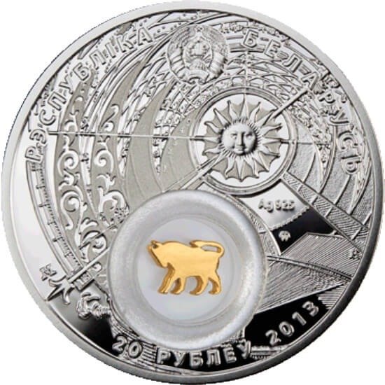 Hviderusland. 20 Roubles 2013 Taurus, Proof  (Ingen mindstepris)