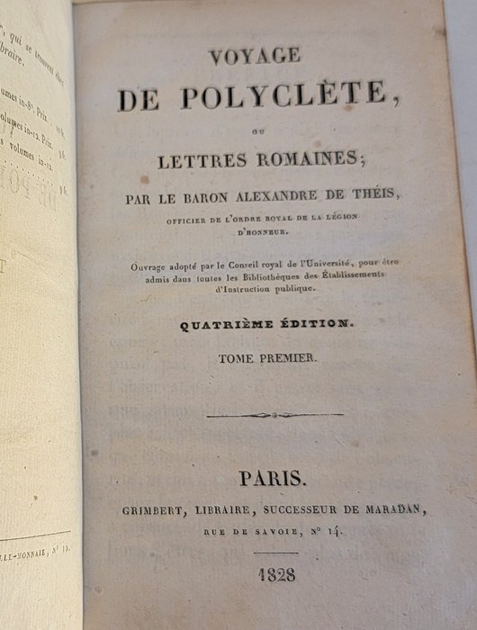 La Baron Alexandre de Théis - Voyage de Polyclète, ou Lettres Romaines - 1734