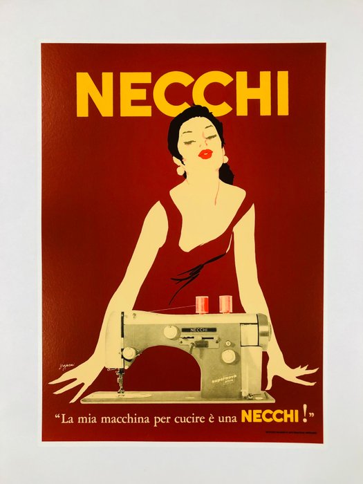 Jeanne Grignani - Necchi - "La mia macchina per cucire è una Necchi!" (linen backed on canvas) - 1970‹erne