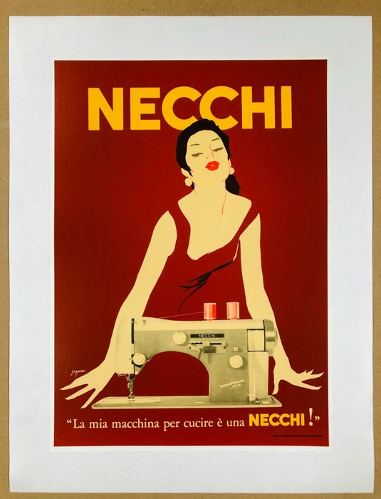 Jeanne Grignani - Necchi - "La mia macchina per cucire è una Necchi!" (linen backed on canvas) - 1970‹erne