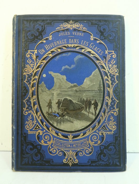 Jules Verne / Adrien Marie - Un Hivernage dans les Glaces [Cartonnage bleu Lenègre  Souze] - 1878