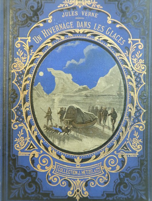 Jules Verne / Adrien Marie - Un Hivernage dans les Glaces [Cartonnage bleu Lenègre  Souze] - 1878