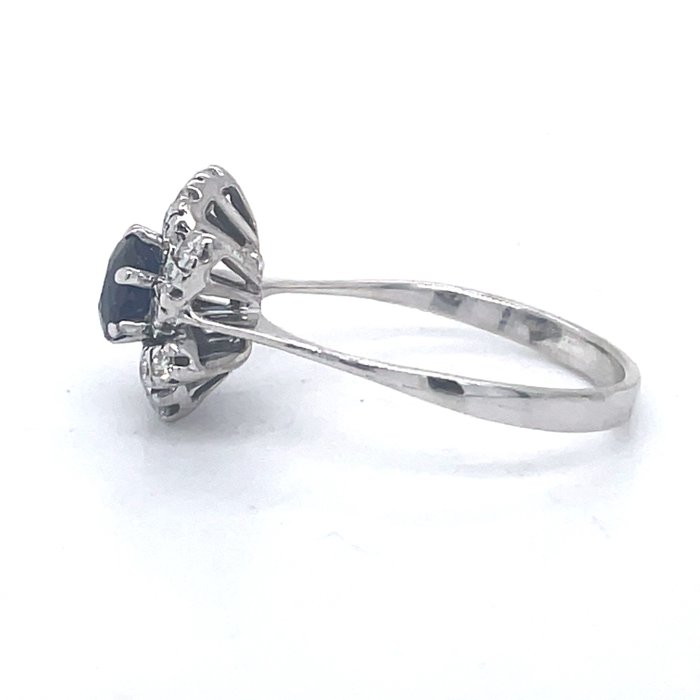 Ring - 18 kraat Hvidguld Safir - Diamant