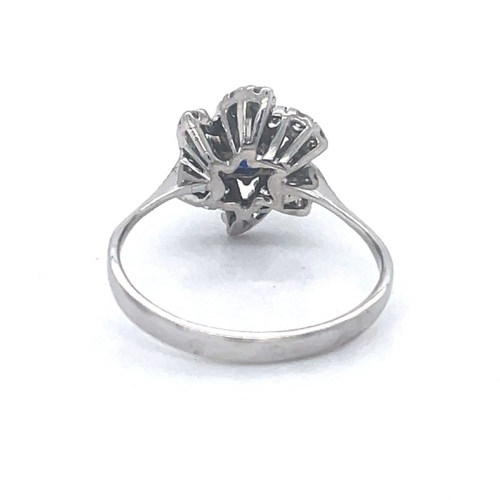 Ring - 18 kraat Hvidguld Safir - Diamant