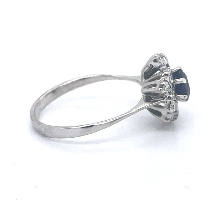 Ring - 18 kraat Hvidguld Safir - Diamant