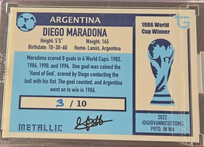 1986 Giovanni Customs Diego Maradona - Argentina 03/10 - 1 Card - Næsten så god som ny (NM)