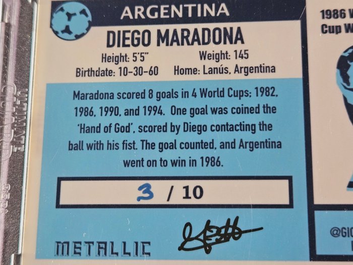 1986 Giovanni Customs Diego Maradona - Argentina 03/10 - 1 Card - Næsten så god som ny (NM)